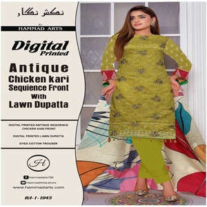 Beautiful Stylish 3-Piece Indian Pakistani Casual Wear High Quality Lawn Printed <b>Sequin</b> Shirt Lawn Dupatta Cotton Trouser - Product Image 6