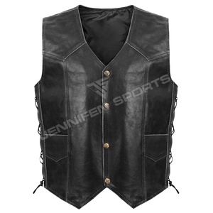 Gilet en cuir de style pub, nouveau gilet de motard en cuir de haute qualité pour hommes, gilet de club moto avec fermeture à boutons en laiton et lacets latéraux - Product Image 1