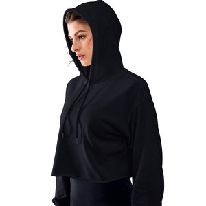 Diseño único de lujo Crop Top sudaderas con capucha señoras al por mayor impreso en blanco algodón recortado Top sudaderas con capucha para las mujeres - Product Image 6