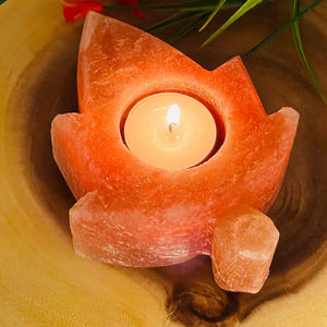 Lampe de sel de l'Himalaya artisanale haut de gamme pour la relaxation à domicile, porte-bougie chauffe-plat, en cristal naturel durable, éclairage d'ambiance - Product Image 6