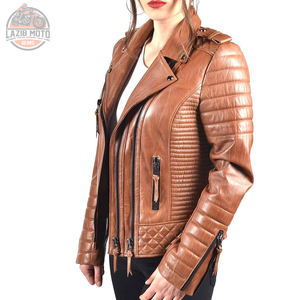 Veste de moto pour femme en cuir véritable, couleur unie, style zippé, grandes tailles, prix raisonnables, vestes de moto tendance - Product Image 6
