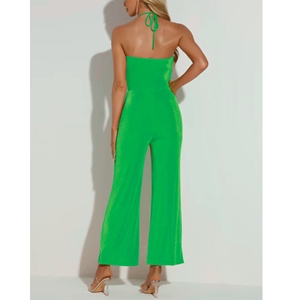 Mono bohemio sin mangas con cuello Halter, pierna ancha y diseño con cinturón abierto, transpirable y elegante - Product Image 3