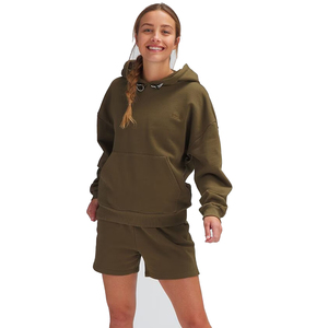 Conjunto corto de Sudadera con capucha para mujer, chándal de dos piezas con logotipo personalizado, ropa deportiva informal, proveedor mayorista - Product Image 1