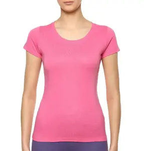 Export Quality Womens Pink Sporty Fitness T Shirt Short Sleeve Top for Ladies Black Tops Comfortable for Sports and Gym use