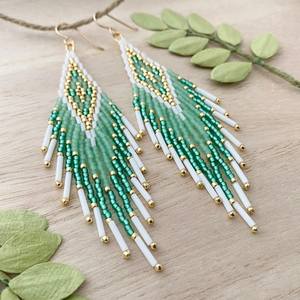 Pendientes de cuentas de semillas de cristal de estilo vintage con borla larga borla de gota Bohemia joyería de aniversario de boda para mujer - Product Image 4