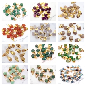 Venta al por mayor de piedras preciosas de fluorita semipreciosas ovaladas facetadas dijes colgantes de oro galvanizados dijes de piedras preciosas para la fabricación de joyas - Product Image 3