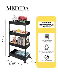Carrito de almacenamiento estante organizador cuadrangular de plástico estante de 4 niveles blanco y negro 0803 - Product Image 3