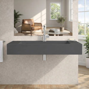 Lavabo Koricini Manchester 100 cm in resina grigio opaco con staffe di supporto - Product Image 1