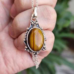 Handmade Boho Silver Necklace with Natural Tigers Eye Gemstone Sterling Silver Locket Pendant & Chain <b>Unique</b> <b>Gift</b> <b>for</b> <b>Her</b> - Product Image 6