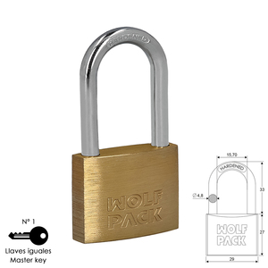 Lucchetto in ottone, con archetto lungo, a chiave unificata, 30 mm, n. 1, Resistente - Product Image 1