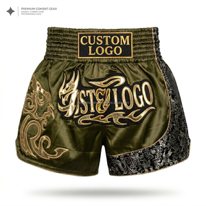 Vente en gros de shorts de lutte personnalisés avec logo sur le devant, durables, 180g, en satin premium, unisexes, pour le kickboxing et le MMA - Product Image 2