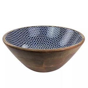 Bol de mélange de salade arrondi de serveur de nourriture de cuisine, bol décoratif créatif de finition d'émail gravé à la main - Product Image 3