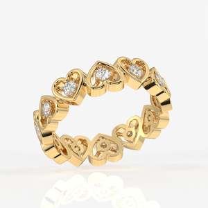 แหวนทอง 14K ประดับเพชรโมอิสซาไนต์ทรงกลม ดีไซน์รูปหัวใจแบบ Eternity Band - Product Image 2