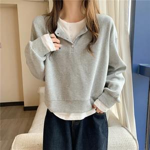 Sudaderas de Jersey informales para mujer, sudaderas con capucha de manga larga con estampado de retazos y cuello redondo, estilo pijo, ajuste holgado - Product Image 3