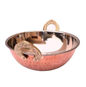 Bol en cuivre écologique pour servir les aliments avec poignée en acier inoxydable, design martelé moderne, vaisselle de table faite à la main - Product Image 2