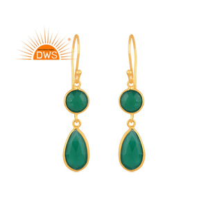 Dernière conception faite à la main 18K plaqué or naturel vert Onyx pierres précieuses boucles d'oreilles Demi fabricant de bijoux fins - Product Image 1