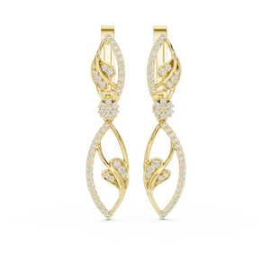 Fancy Round Moissanite Gold Plated Earrings with Two <b>Drop</b> Design IGI Certified for Wedding Anniversary & Party Gifts - Product Image 1