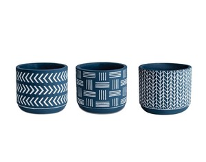 Ensemble de pots à plantes en céramique bleue moderne avec motif peint à la main, porte-plantes décoratif durable pour l'intérieur et l'extérieur - Product Image 1