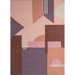 Checkers Pink & Purple <b>Flat</b> Weave <b>Wool</b> Rugs Boho Style 9x12 Rectangle ADWL-13094 for Home Living Room Hallway Rectangular Carpet - Product Image 1