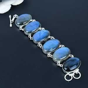 Bracelet à breloques en labradorite bleue, argent sterling 925, bijoux de luxe faits à la main, réglable, cadeau pour femmes - Product Image 3