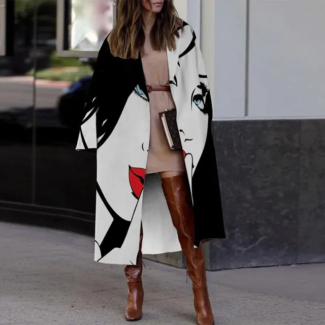 Fashion Loose Outerwear Autumn Women Long Sleeve Casual Jackets New Vintage Pattern Winter Tweed Long Cardigan Coat