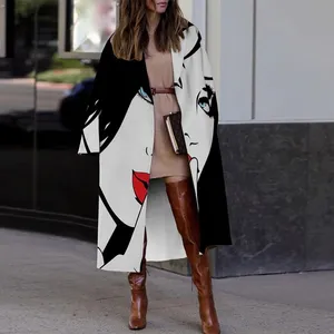 Manteau Long en Tweed à manches longues pour femme, vêtement d'extérieur ample, mode automne, vestes décontractées, nouveau modèle Vintage, hiver
