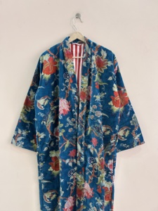 Robe kimono en velours et coton pour femmes, longue veste de style duster, manteau kimono floral - Product Image 2