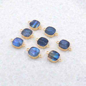 Cojín forma arco iris natural llamativo labradorita DIY suministro conector 18K oro galvanizado borde DIY hacer encontrar conectores - Product Image 1