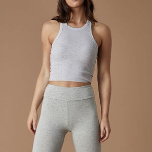 Venta al por mayor de mujeres personalizadas Jersey Casual Tops 14 colores de cuello redondo sin mangas Crop Tank transpirable Casual Tops en blanco - Product Image 6