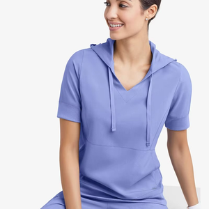 Nuevo Conjunto de Uniforme Médico Elástico para Mujer, Blusa Casual de Manga Corta y Pantalones, 90% Poliéster-10% Spandex, Tejido Hawk - Product Image 1