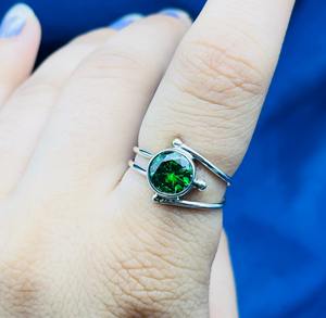 925 Sterling Silver Women's <b>Statement</b> <b>Ring</b> with Natural Green Garnet Diamond Elegant Jewelry - Product Image 2