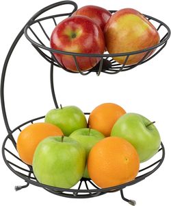 2-Tiered Rattan Storage <b>Baskets</b> Kitchen Counter Top Hanging Organizer for Fruit <b>Bread</b> and Home Use with Handles - Product Image 6