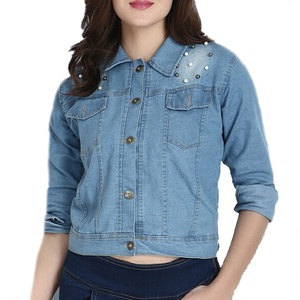 Nuevo diseño rosa Color impresión clavo cuenta moda suelta alta calidad chaqueta de mezclilla rasgada para las mujeres - Product Image 1