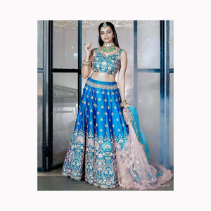 Mejor amigo boda especial diseñador pesado bordado seda amarilla Lehenga Choli largo vestido de alta calidad estampado trabajo indio - Product Image 5