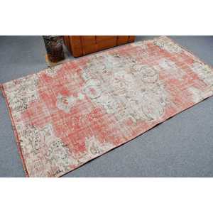 Turkish Rug, 4.2x8.1 ft Vintage Rug, <b>Red</b> White Moroccan <b>Wool</b> Rug - Product Image 2