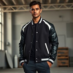 Veste universitaire fabriquée au Pakistan avec manches en polaire Tech, vierge avec manches en cuir, disponible dans toutes les tailles, fournisseur OEM - Product Image 4