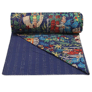 Réversible fait à la main Kantha courtepointes Multi couleur couverture en coton vieux Vintage Boho Style King Size couette couture à la main courtepointes - Product Image 2