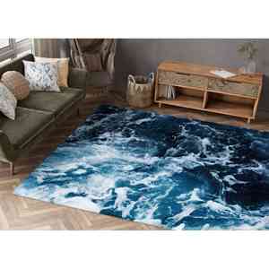 Alfombra con Estampado de Olas Oceánicas - Estética Moderna de Vista al Mar, Alfombra Suave con Pelo Largo - Product Image 1