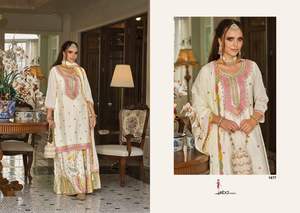 Hermosa moda Maruti Diseñador de moda Look Wedding Wear Real Chinon Front & Back Work Relieve Kurti de proveedor indio - Product Image 4