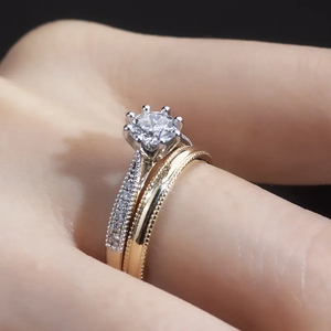 Classic New Women's Diamond <b>Ring</b> With Moissanite Round Cut Prong Setting Diamond Band <b>Ring</b> 14 Kt White Gold With Fine Design - Product Image 6