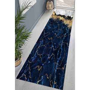 Tapis imprimé bleu marine et blanc, tapis de bureau, motif marbre bleu, tapis en velours - Product Image 1