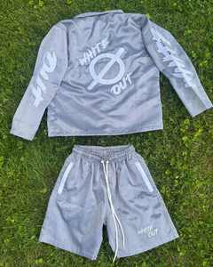 Pantalones cortos deportivos personalizados, traje serigrafiado transpirable 100%, chaqueta cortavientos, chándales con cremallera, conjunto de pantalones cortos con cuello levantado, conjunto de Jogger - Product Image 1