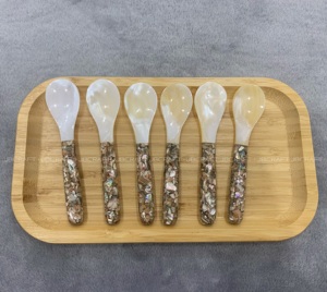 La cuillère faite à la main au nouveau design le plus luxueux combinant mica et nacre, parfaite pour servir du caviar Taille 12.5cm - Product Image 1