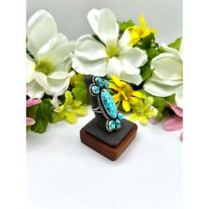 Rena Shelly Highgrade Kingman Turquoise Sterling Silver Boho Style <b>Adjustable</b> <b>Ring</b> Emerald Bezel Setting Smooth Everyday Wear - Product Image 2