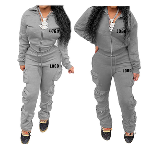 Womens Two Piece Cargo Tracksuit <b>Zip</b> Up <b>Hoodie</b> And Jogger Pants Set With <b>Pockets</b> Casual Streetwear Activewear Outfit - Product Image 3