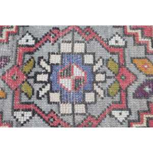 Vintage Turkish Small Rug 1.6x3 ft <b>Red</b> Blue Moroccan Patchwork <b>Wool</b> Rug with Eco-Friendly Latex Backing - Product Image 5