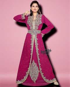 Caftán Étnico Islámico para Mujer, Talla Grande, Ligero, Largo hasta el Suelo, Manga Larga, Detalles de Cuentas Hechos a Mano, Terciopelo Rico, Poliéster - Product Image 3