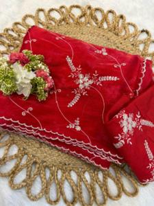 Saree exclusif au look de créateur avec chemisier sari élégant, élégant, fantaisie, ethnique, dernière boutique indienne à la mode, tenue de fête, saree rouge - Product Image 3