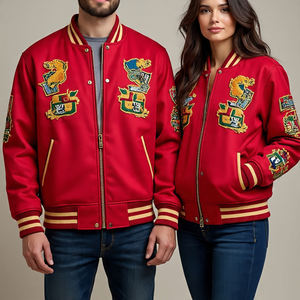 Venta al por mayor bordar parches Varsity chaqueta para hombre cuello redondo 100% lana Collage abrigos invierno béisbol Varsity chaqueta de los hombres - Product Image 2