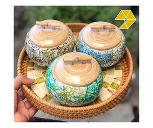 New Design 2026 <b>Bamboo</b> Storage Box with MOP Shell Inlay Handcrafted <b>Bamboo</b> <b>Jar</b> Storage Box with Eggshell Inlay with <b>Bamboo</b> Lid - Product Image 1